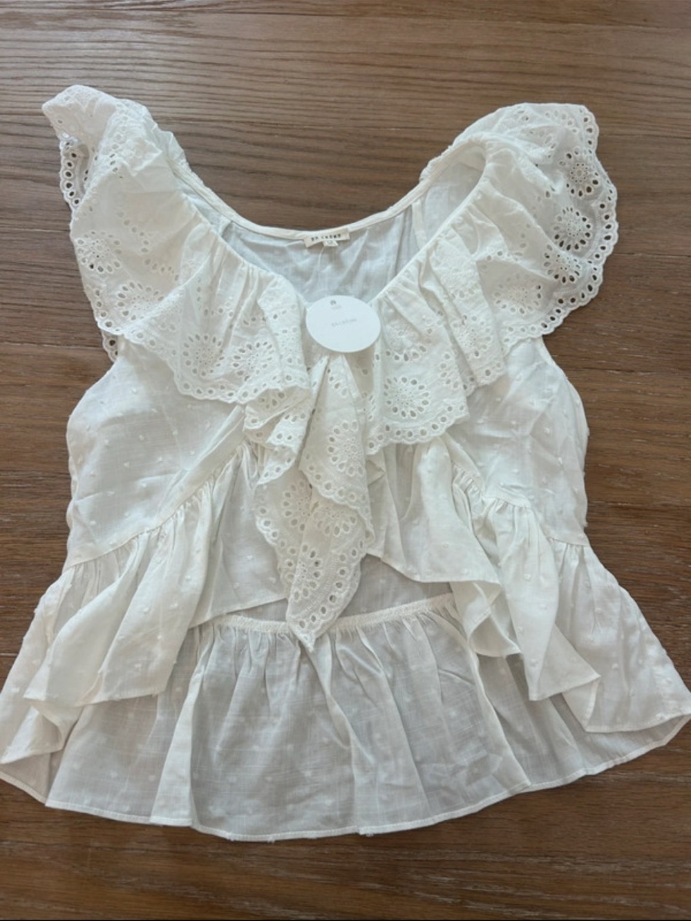 White Eyelet Ruffle Cotton Women's Top